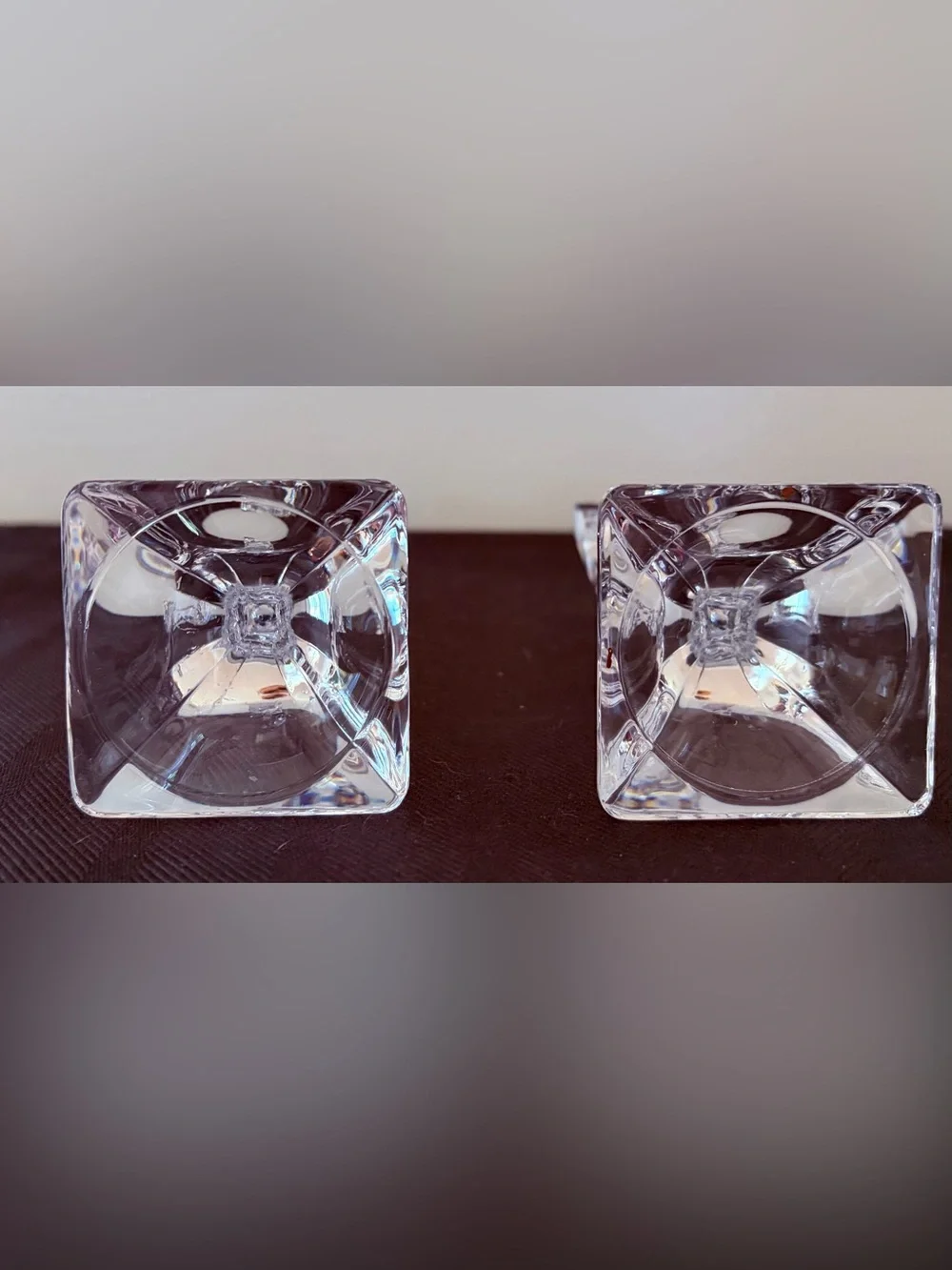 Pair Of Vintage Mikasa Deco Fine Lead Crystal Candlestick Holders 5” EUC